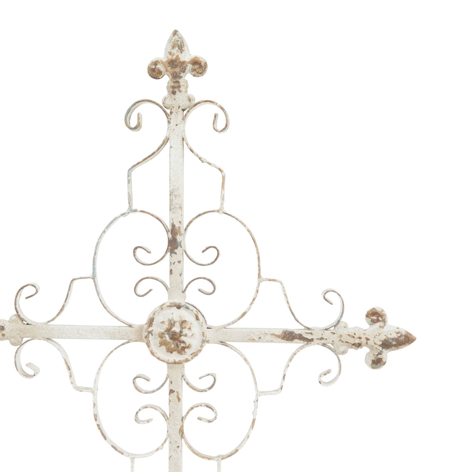 29" White Iron French Country Cross Sculpture